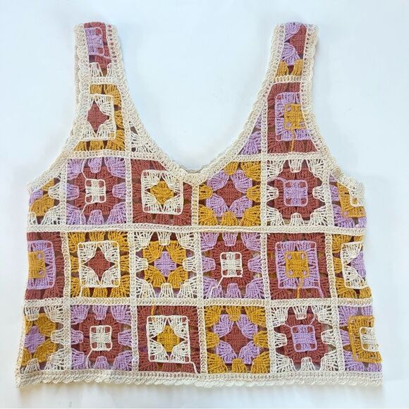 Rebellion Again Granny Square Patchwork Colorful Crochet Crop Tank Top - Picture 1 of 10